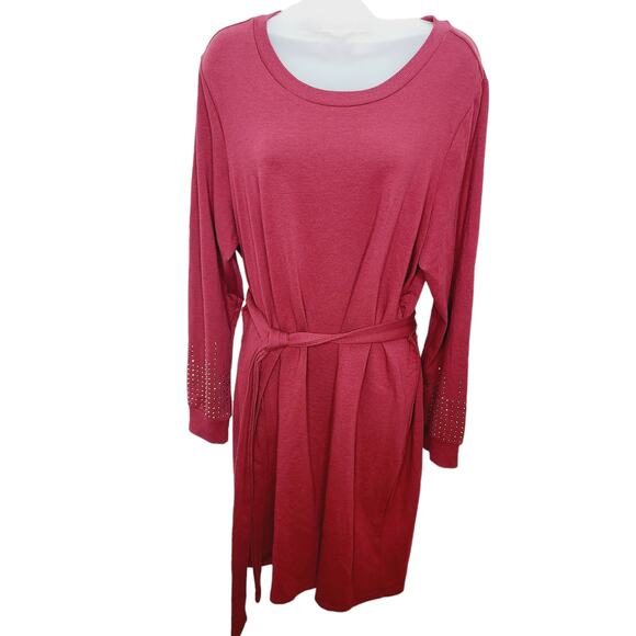 Torrid Maroon Tie Waist  Studded Long Sleeve  Pull Over Knee Length  Dress 2X - Picture 1 of 15